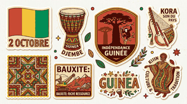 Guinea culture and history vector sticker set