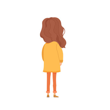 Back view of student heading to school. Cute adorable girl character. Cartoon vector illustration for educational, friendship themes and study materials.