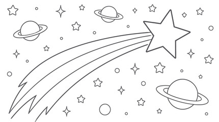 A celestial scene with a shooting star and planets against a starry background © Kersane