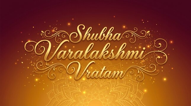 Shubha varalakshmi vratam celebration card design with decorative script on gradient background
