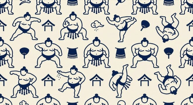 Sumo Wrestler Pattern &ndash; Japanese Traditional Sport Illustration and Cultural Design
