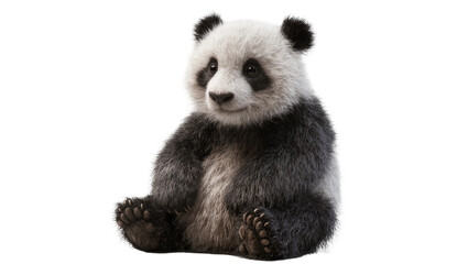 Fluffy baby panda bear sitting, isolated on transparent background © Viktor