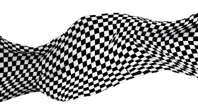 Waving checkered flag fabric isolated on transparent background, symbolizing victory and racing