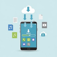 Fototapeta premium Smartphone Cloud Data Transfer and App Download Concept.