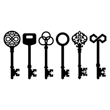  Vintage Key Silhouette Icon Collection