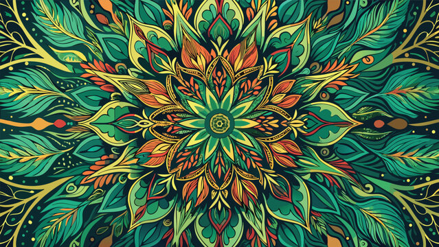 Abstract floral mandala ornament with intricate leaf patterns and autumn color palette mandala art nature pattern ornament botanical meditation symmetry abstract background geometric