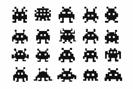 Pixel Alien Silhouette Icon Collection