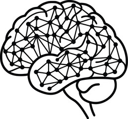 Obraz premium Artificial Intelligence Brain with Neural Network Connections Outline Vector Icon