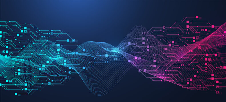 Modern technology circuit board texture background design. Quantum computer technology concept. Futuristic blue circuit board system background. Motherboard vector illustration.