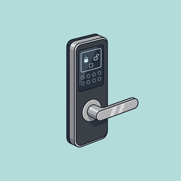 A modern electronic smart door lock with a digital keypad interface