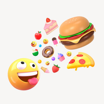 3D emoticon eating fast food illustration