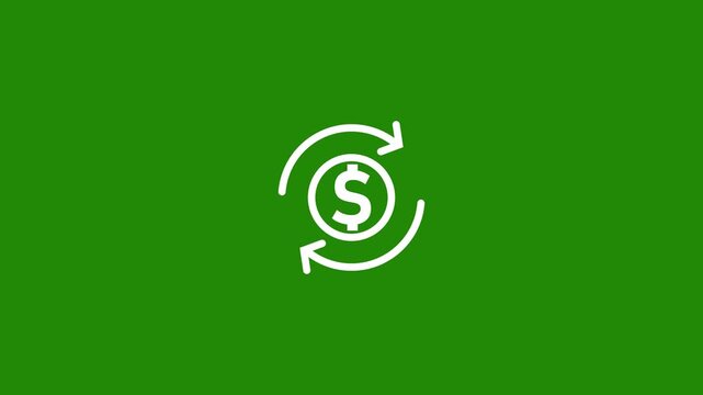 Animated dollar coin icon with rotating circular refresh arrows. Representing financial growth and money icon animation on with transparent background.