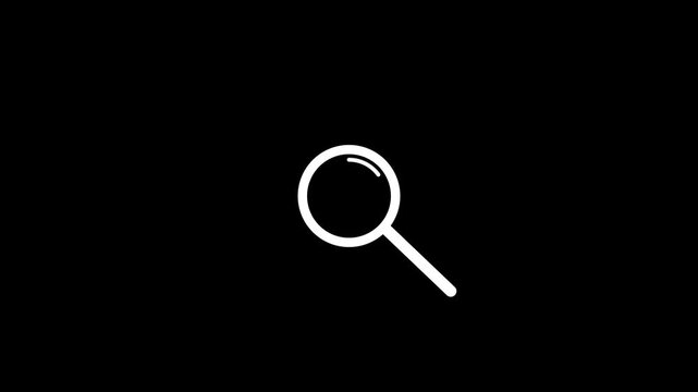 Magnifying glass icon animation on with transparent background.
