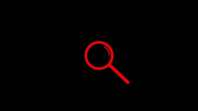 Magnifying glass icon animation on with transparent background.