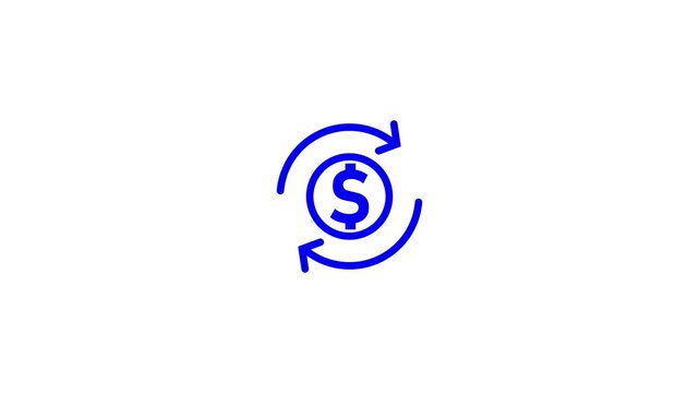 Animated dollar coin icon with rotating circular refresh arrows. Representing financial growth and money icon animation on with transparent background.