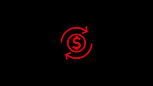 Animated dollar coin icon with rotating circular refresh arrows. Representing financial growth and money icon animation on with transparent background.