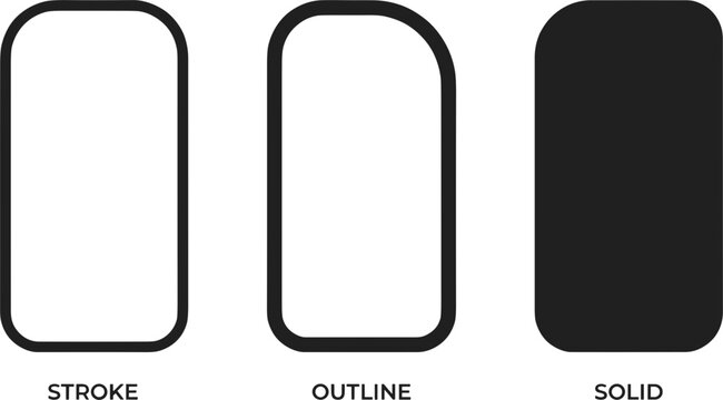 Three black and white rectangle shapes with different fill styles