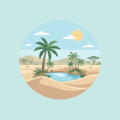 Fototapeta premium A peaceful desert oasis with palm trees and water