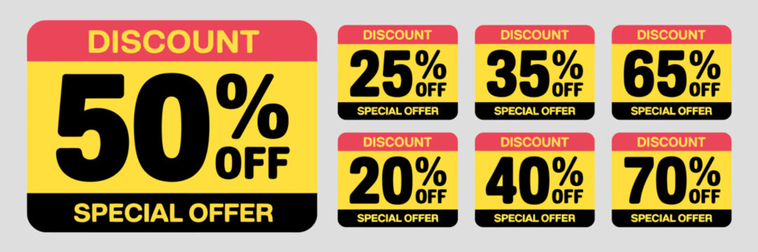 Discount sale banners with percentage off offers and special offer text vector illustration