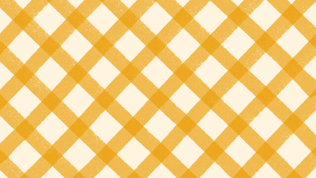 Diagonal yellow gingham check pattern and hand-drawn textured plaid tablecloth background. A rustic checkered backdrop with painted feel for kitchen decor, country picnics, autumn harvest designs.