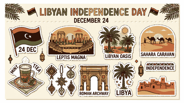 Libyan independence day sticker set