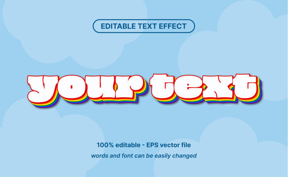Editable text effect with 3d rainbow style, retro font template for lgbt pride event