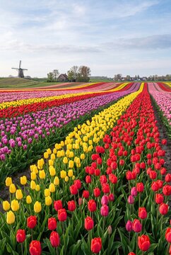Bright Tulip Flower Fields with Vibrant Spring Colors