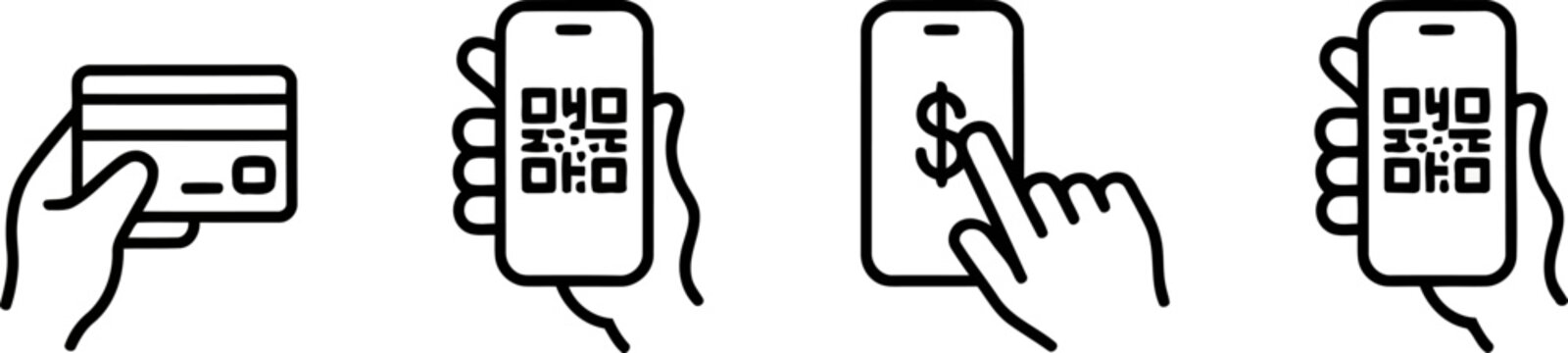 Icons Depicting Mobile Payment Options With QR Codes And Credit Card smartphone phone