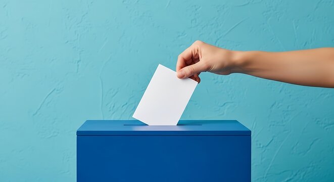 Person Casting Vote into Ballot Box in Voting or Election Setting