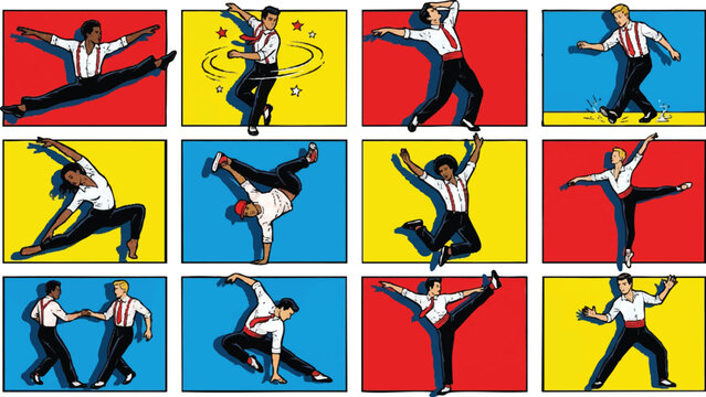 Man in various dance poses sequence.