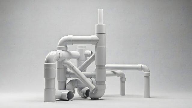 Array of White PVC Pipes and Fittings for Plumbing or Construction Projects
