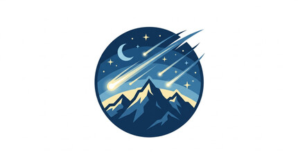 Night sky with shooting stars over mountains illustration. © portgas