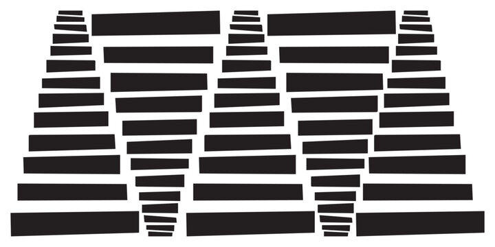 Abstract geometric pattern with repeating black horizontal bars in perspective.