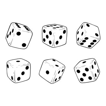 vector line art hand drawn illustration set collection of a dice