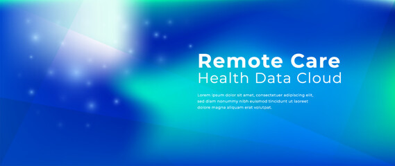 Obraz premium Remote care blue green gradient background. Health data flow, cloud intelligence, luminous digital networks. Modern backdrop for telehealth, patient monitoring, digital health platforms, AI healthcare