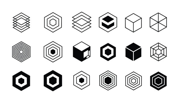 Isometric cube vector set black and white geometric style for architecture design structural symbol illustration modern minimal grid shapes blueprint concept