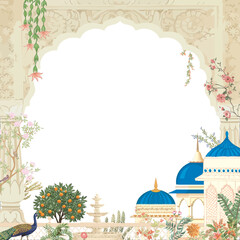 Elegant Blue Arch Mughal Wedding Card   © Ahtasham