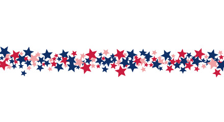 Patriotic red and blue stars border, decorative American flag colors star confetti line, festive Fourth of July horizontal frame vector © FATEMA