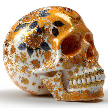 Stunning floral skull artwork presenting vibrant yellow tones elegant patterns decorative visual artistic style Images
