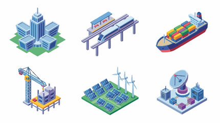 Isometric illustrations of modern infrastructure and technology. © Kuda