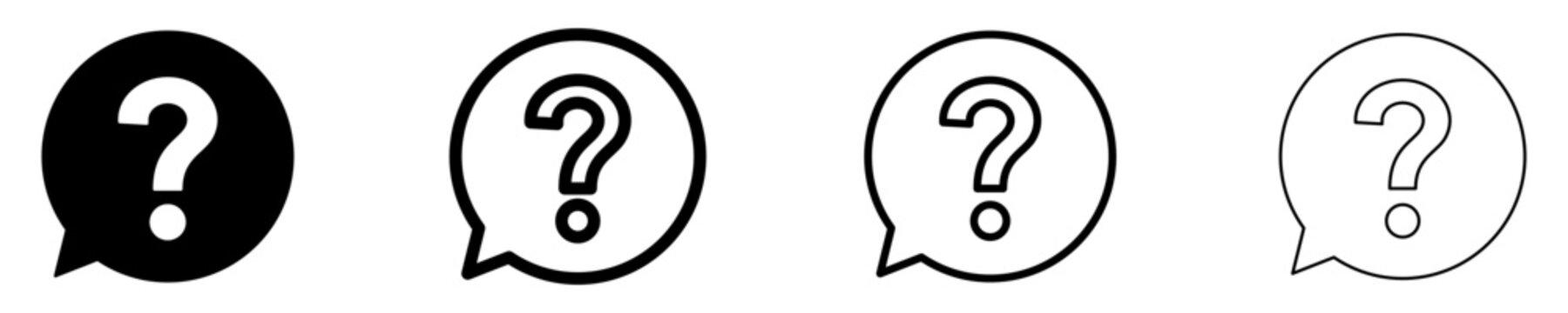 Set of question mark in speech bubble icons, symbols for help, support, FAQ, customer service, and questions. Vector illustration