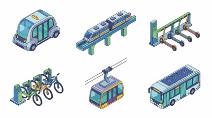 Colorful Isometric Public Transportation Vehicles Illustration. © Kuda