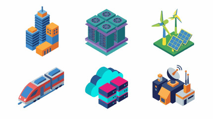 Colorful Isometric Technology and Industry Icons Set. © Kuda