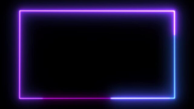 Abstract Light Neon Frame on Black Background: Laser Show Looped Animation 4K Video, Premium Seamless Neon Glow Border Video Overlay, High Quality Motion Graphics for Editors and Creators