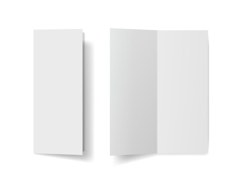 Blank white closed and open bi-fold brochure mockup. For detailed presentation catalogs, menus, flyers, postcard or invitations.