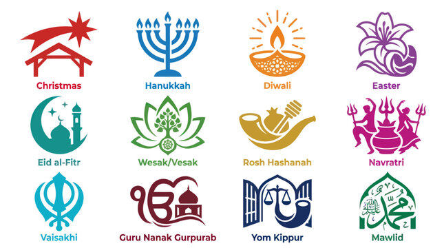 Religious Holiday Icons - Christmas, Hanukkah, Diwali, Easter, Eid, Vesak, Rosh Hashanah, Navratri, Vaisakhi, Guru Nanak Gurpurab, Yom Kippur, Mawlid
