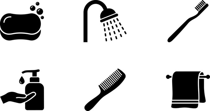 Bathroom hygiene and personal care outline icon set