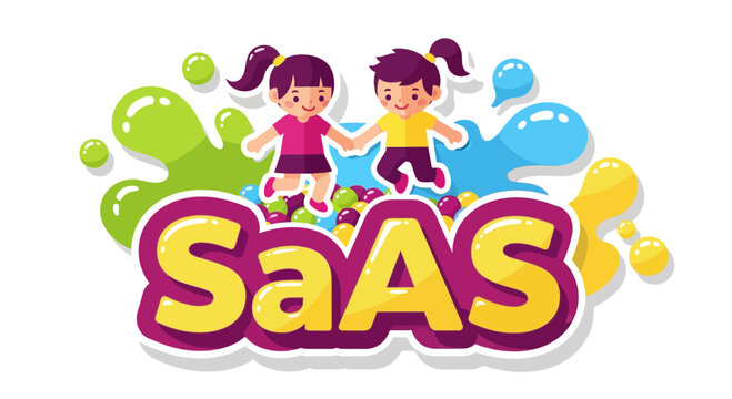SaaS concept illustration with happy children jumping and splashes
