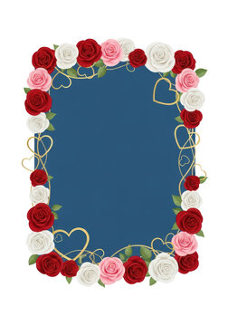 Roses and hearts border frame decoration.