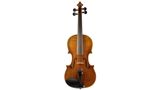 Antique wooden violin with dark ebony fingerboard, isolated on transparent background
